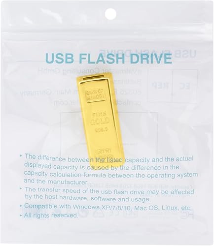 Miniatura 8 de BorlterClamp - Unidad flash USB de 64 GB con forma de barra dorada, unidad USB divertida para almacenamiento externo de datos