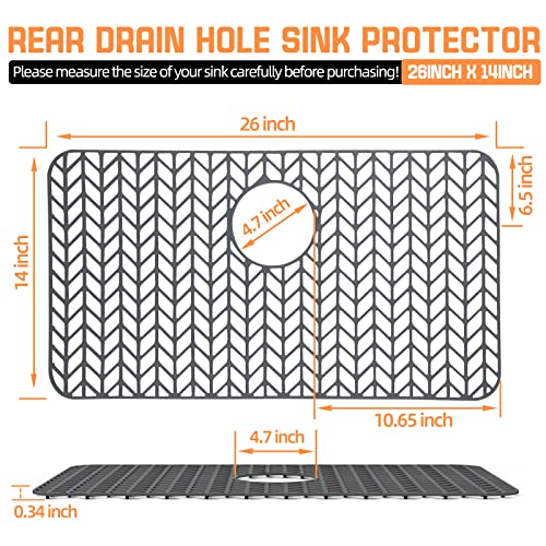 Xinyunhe Sink Protectors For Kitchen Sink, 26"X14" Slicone Sink Mats For Bottom Of Kitchen Sink, Heat Resistant Sink Mat Grid For Farmhouse Stainless Steel Porcelain With Rear Drain Hole #TOP1