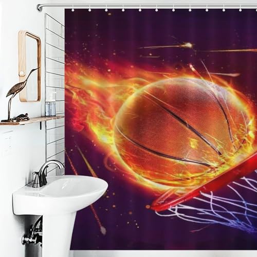 Rideau de douche tissu polyester imperméable lavable en machine basket-ball - 6