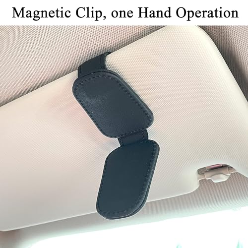 Image of KIWEN 4 Packs Sunglasses Holders for Car Visor, Magnetic Leather Glasses Eyeglass Clip for Car, Ticket Card Clip Sunglasses Mount, Car Visor Accessories Gadgets(4, Black)