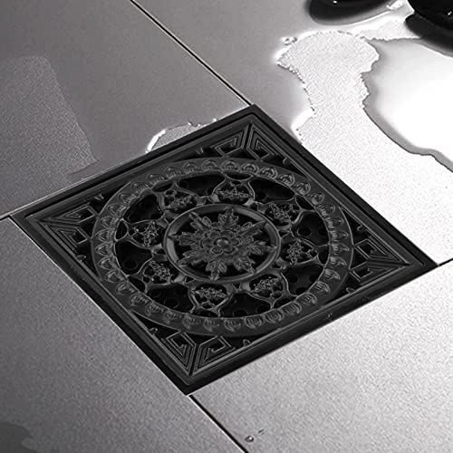 Drenaje de Suelo, Drenaje de Piso de Ducha Cuadrado Retro Europeo Drenaje de Ducha Negro de Cobre de 3.94 Pulgadas Filtro de Alta Densidad con Cubierta Extraíble