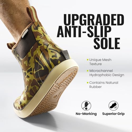 TIDEWE Deck Boots for Men, Waterproof Fishing Boots, Slip On Neoprene Rubber Ankle Rain Boots for Boating (Black Orange, Light Grey & Grey Brown, Size 7-14)3