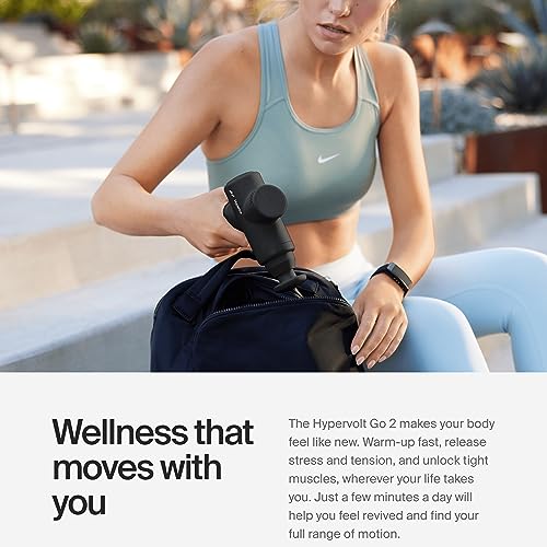 Hyperice Hypervolt Go 2 - Black - Featuring Quiet Glide Technology - Handheld Percussion Massage Gun - 3 Speeds, 2 Interchangeable Heads - Helps Relieve Sore Muscles and Stiffness - FSA-HSA Eligible - Image 5