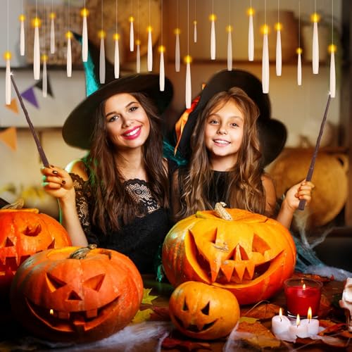 Image of 24Pcs Floating Candles with 2 Wand Remote Timer for Halloween Decor - White