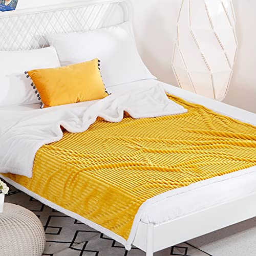 Sochow Sherpa Fleece Throw Blanket, Super Soft Fluffy Warm Stripe Plush Blanket For Sofa Couch Bed 50 X 60 Inches, Mustard Yellow #TOP6