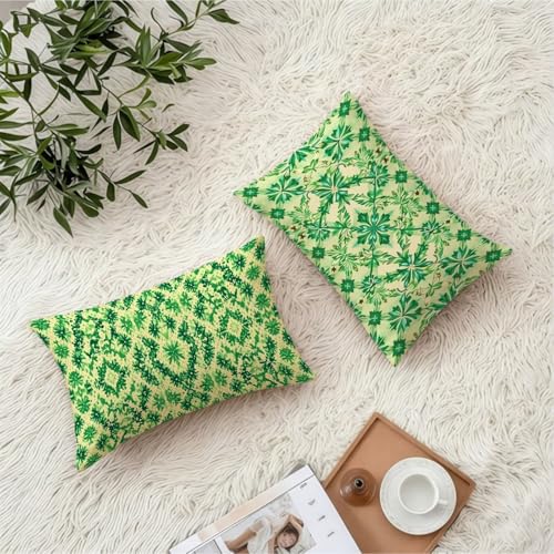 Housse coussin 50x80cm géométrique taie oreiller canapé imperméable lot de 2 vert - 4