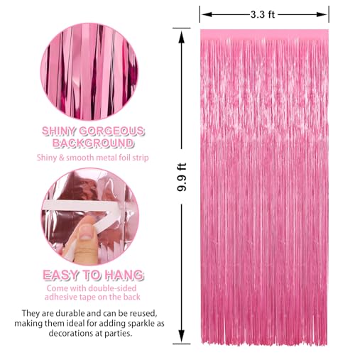 Image of Crosize 7 Pack 3.3 x 9.9 ft Pink Foil Fringe Glitter Curtains Party Decorations, Tinsel Backdrop for Parties, Door Streamers for Birthday, Photo Booth Backdrops, Party Decor