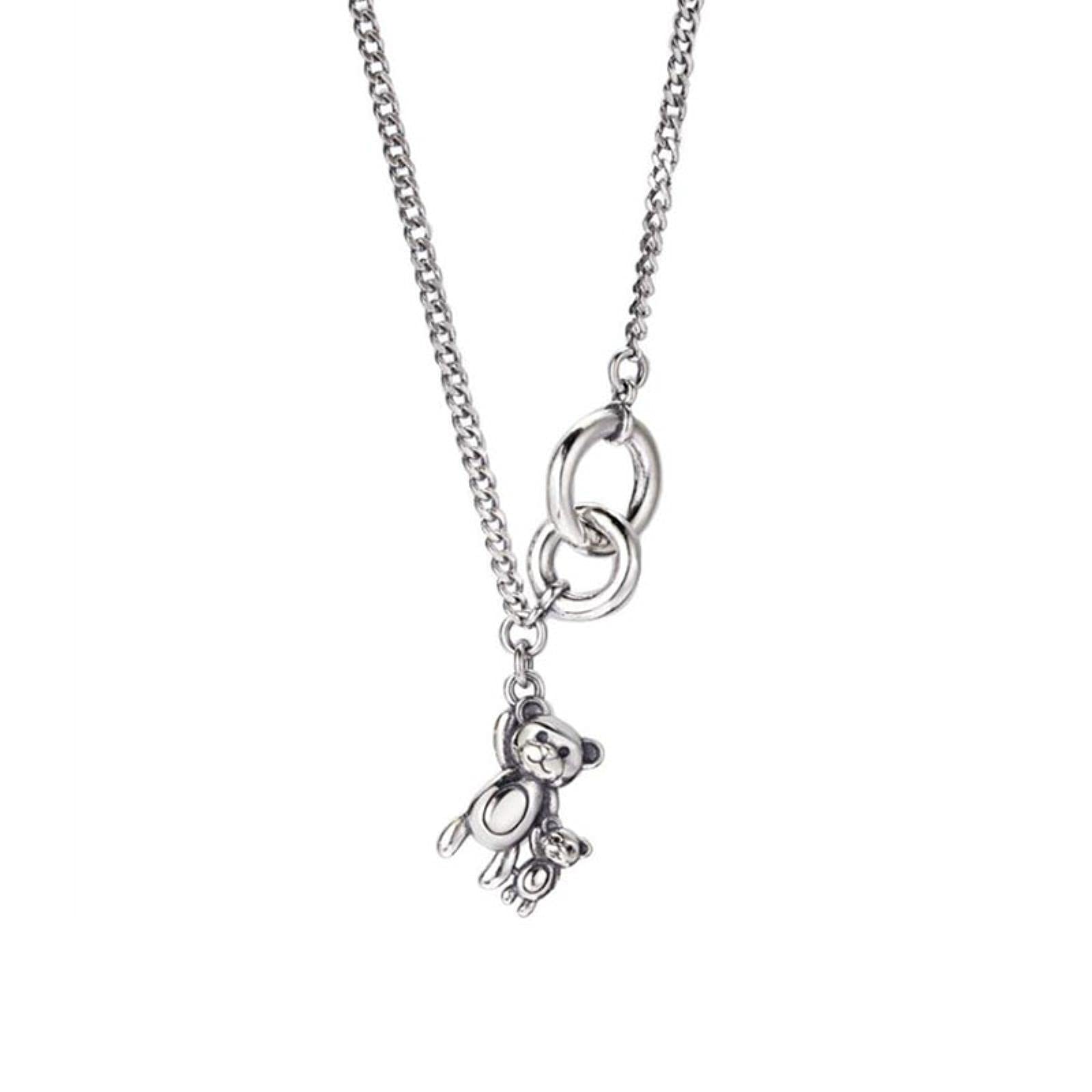 HCMA 925 Sterling Silver Vintage Double Circle Little Bear Necklace Animal Thai Silver Necklace For Women Couple Jewelry