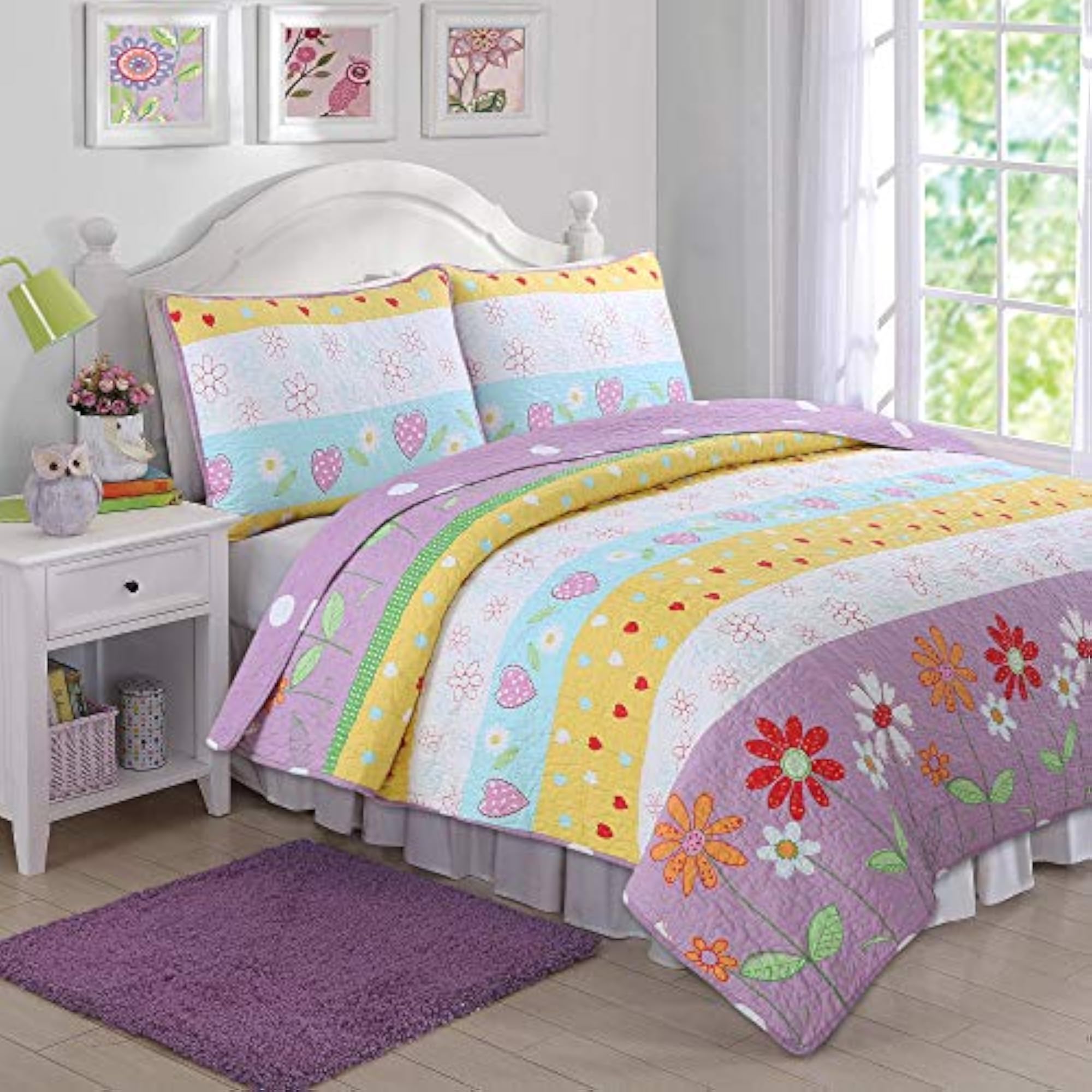 Floral Heart Print Reversible Quilt Set, Twin Size
