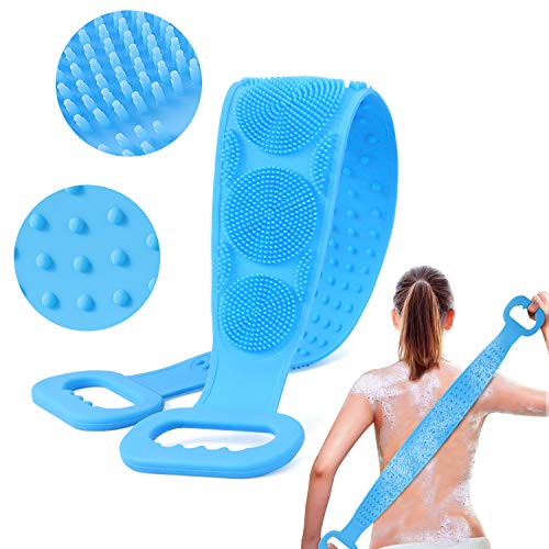 Silicone Bath Body Brush, Exfoliating Long Back Scrubber for Shower, Easy to Clean, Lathers Well, Bath Brush Soft, Silicone Massage Bathroom, Lengthen Strap Back Scrubber Body Cleaning Shower