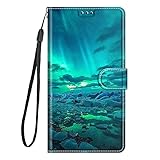 TYWZ Bunt Bemalt Full Body Hülle für Samsung Galaxy A33 5G,Brieftasche PU Leder Case Magnetverschluss Standfunktion Kartenfach Flip Cover-Grün Arktis