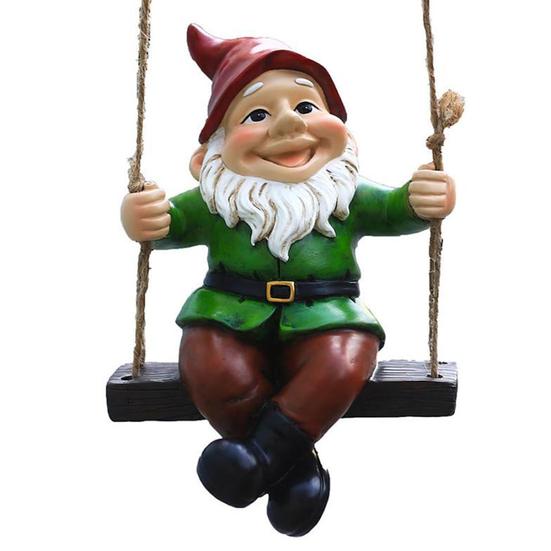 Garden Gnome Statues Resin Hanging Swing Dwarf Sculptures Elf Pendant Art Crafts, Garden Gnome Statue