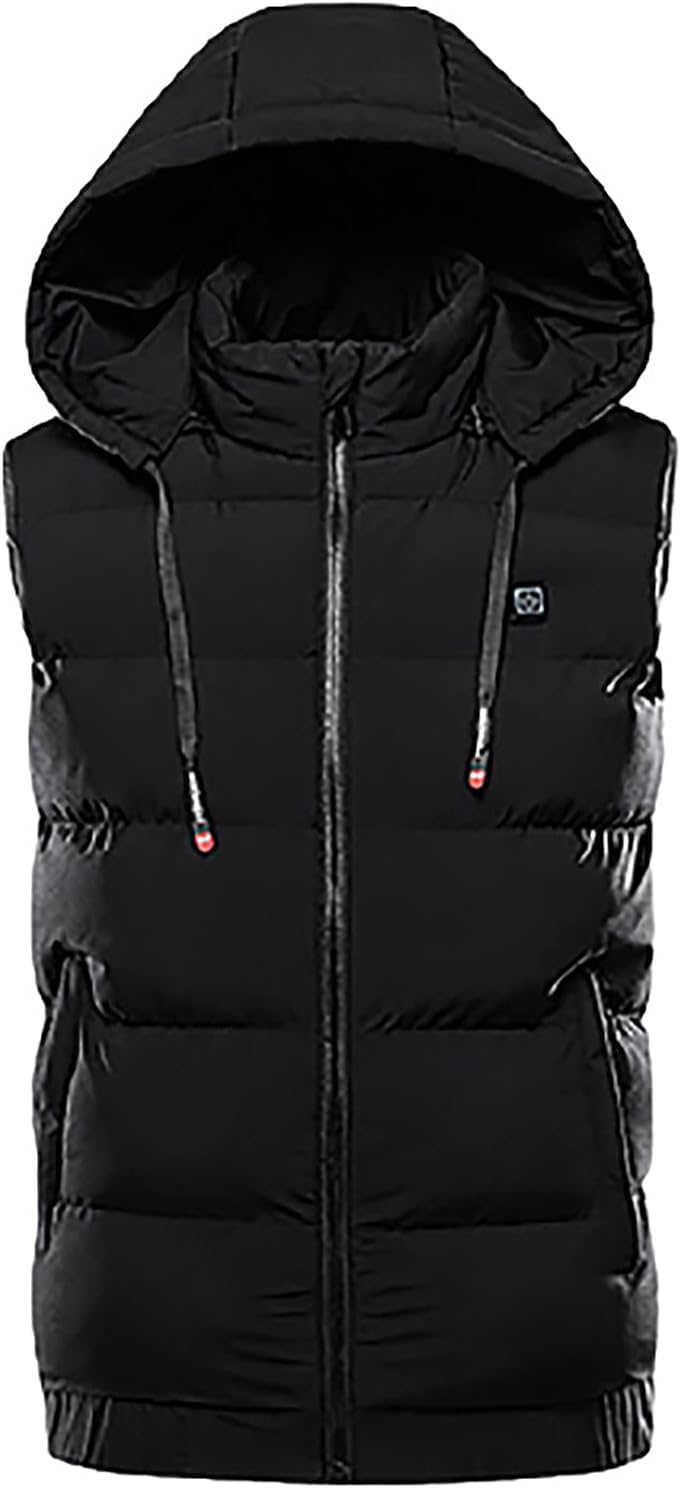 tuduoms Winter Thick Heated Puffer Vest with Hood Usb Electric Heating Down Waistcoat Quilted Heated Jacket for Men/Women