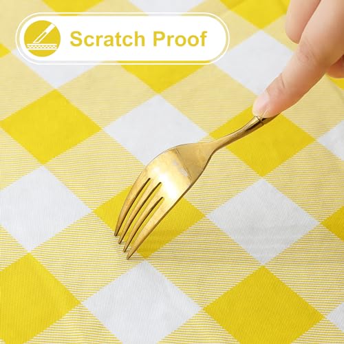 misaya Round Waterproof Vinyl Table Cloth, Buffalo Flannel Backed Tablecloth, Wipeable Plastic Table Cover for Dinner, Kitchen, Picnic (60", Yellow and White) by misaya - Image 5