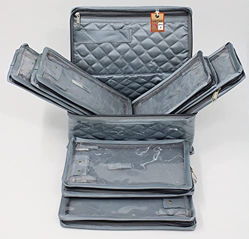 Satin Makeup Jewellery Kit Organizer Locker Box Pouch for Necklaces Earring Ring Cosmetic Travel Storage Case for Women Girls Wedding Gift Grey 6