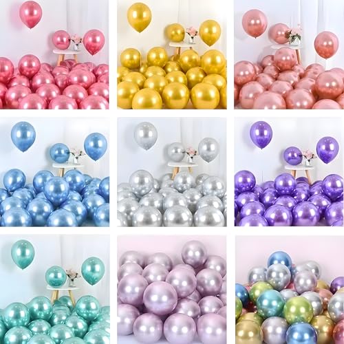 Image of Chrome Balloon for Birthday Decoration Kit Metallic Red 20 pcs Latex Glossy Finish Party Balloons for Wedding, Anniversary Celebration 10 Inch Helium & Air Supported
