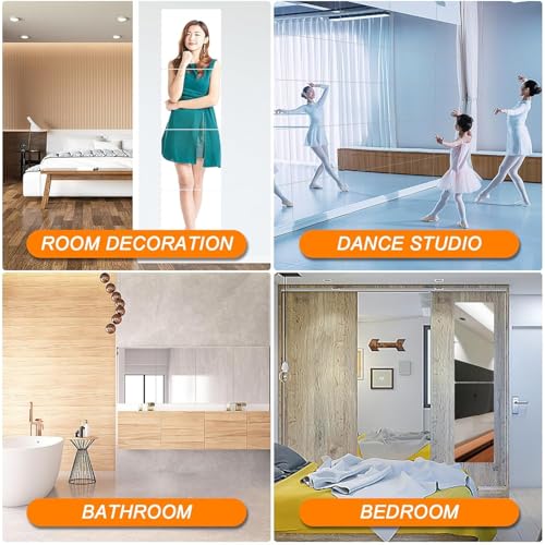 Image of 4 Pack Wall Mirror Full Length, 12 x 14 Inch Unbreakable Acrylic Mirror Tiles, Shatterproof Flexible Plastic Mirror Sheets for Bedroom Home Gym Door (4P 12 inchx 14 inch)