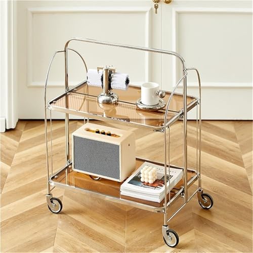 Foldable Metal Side Table on Wheels - Portable Utility Cart for Small Spaces, Sturdy &amp; Versatile Design for Living Room, Bedroom, Home Office, and Apartments