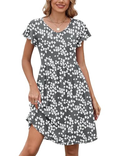 Image of Heymoments Women's Summer Short Sleeve Dresses Casual T-Shirt Flowy Tunic Ladies Beach Sundress