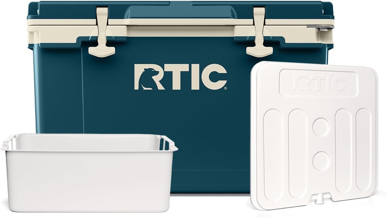 RTIC 52 Qt Ultra-Light Cooler Bundle with Freezable Divider and Dry Goods Basket, Hard, Insulated, Portable, Lightweight for Outdoor, Beach, Camping, Sports, Picnic, Boat, Travel, 76 Can Capacity