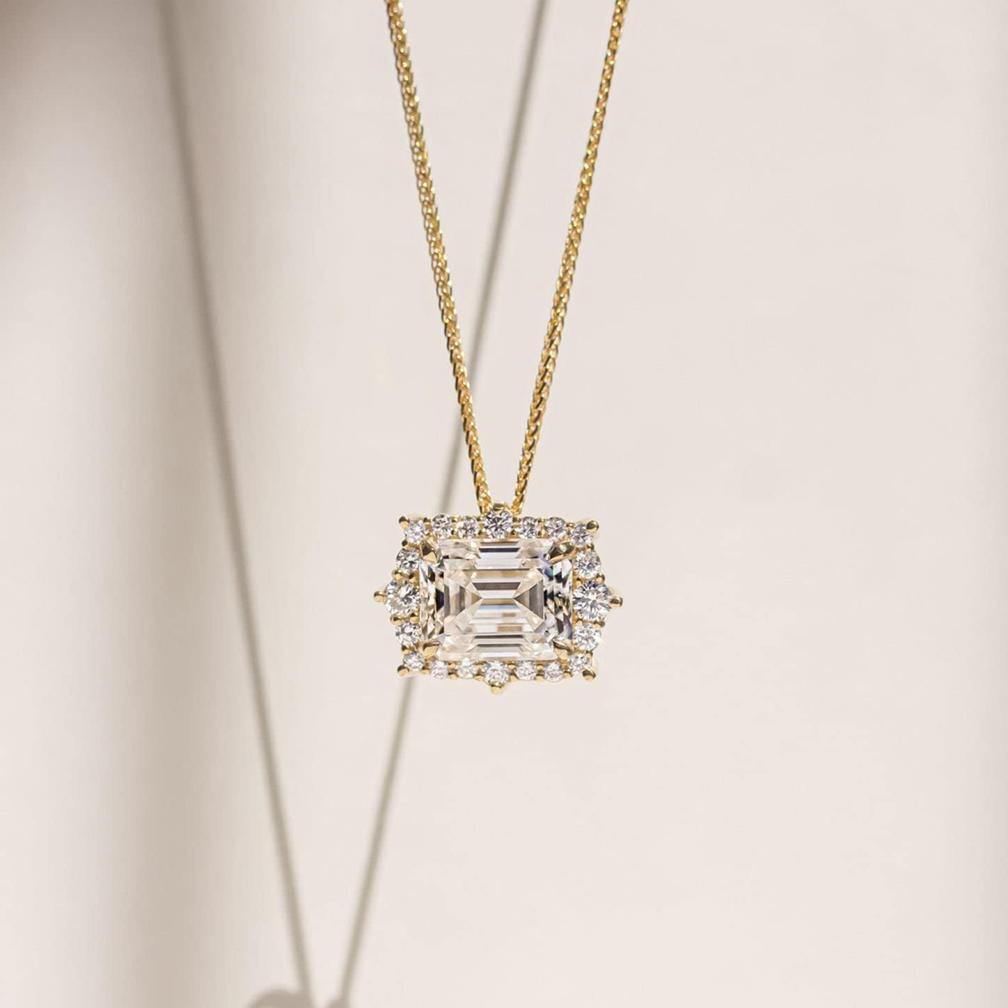 Kobelli Lab Grown Diamond Emerald Cut Moissanite (DEF/VS) Pendant Necklace (22") 14K Gold Elizabeth Necklace