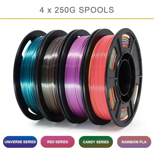 Image of RepRapper Rainbow PLA Filament, Shiny Multicolor Silk PLA 1.75 mm Filament (+-0.03 mm), Sparkle Fast Change Multi-Color 250g*4 Sample Pack 3D Printer Filament for 3D Printer,250g*4