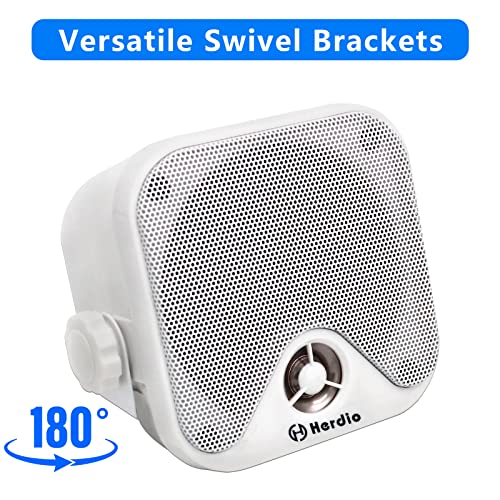 Herdio 4 Inches Marine Box Bluetooth Speakers -Compact Waterproof Audio Sound System with 100 Watt Power for Boat Golf cart Jeep ATV UTV Truck Heavy Duty Powersports Vehicles Courtyard (White) - Thumbnail 5