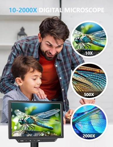 Image of 4K Digital Microscope - 2000X Magnification, 8 inch Coin Microscope with 52MP Camera Sensor, Microscope for Adults for Soldering, Full Coin Observation, 64GB TF Card & Coin Guidebook Included