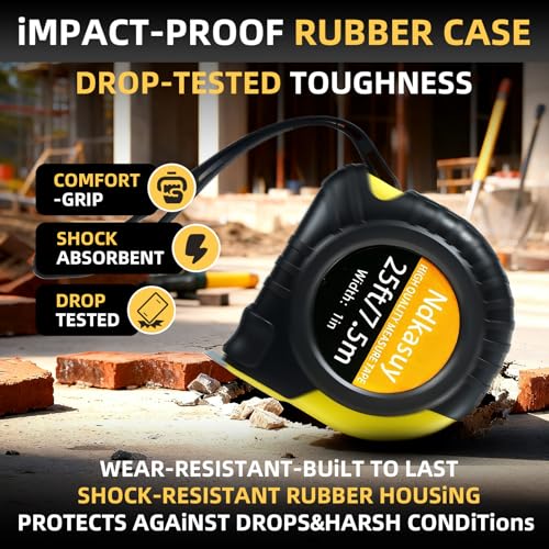 Tape Measure 25 Ft, Manual-Locking, Metric/Imperial, Sturdy Carbon Steel, Anti Crack ABS Casing, Half Wrapped Cushion PVC Cover, Large Easy Read Numbers, for DIY, Construction & Woodworking - Image 5