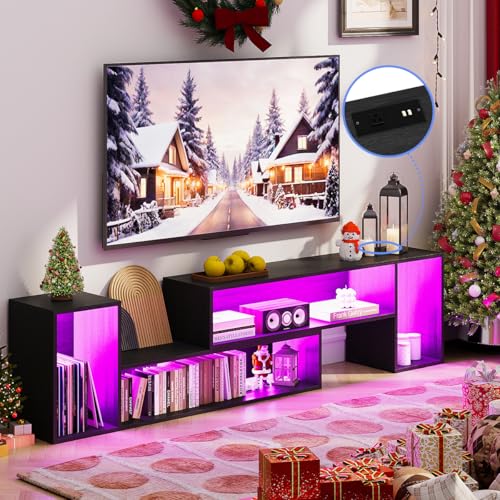 Reviews de Mesas para TV comprados en linea. 45 Simple Wisdom Mueble TV Expandible 190cm con Luces LED por App, Centro de Entretenimiento Modular DIY 2 Módulos en L, Almacenaje Amplio y Diseño Minimalista (48x100x30cm,Negro)