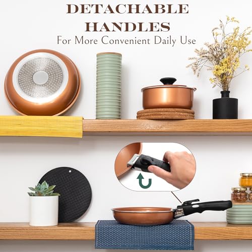 Image of Moss & Stone Copper Pots And Pans Set Nonstick, Removable Handle Cookware, Stackable Pots And Pans Set, Dishwasher safe, Induction Pots And Pans, Camping Cookware Set, Aluminum (7 Pcs)