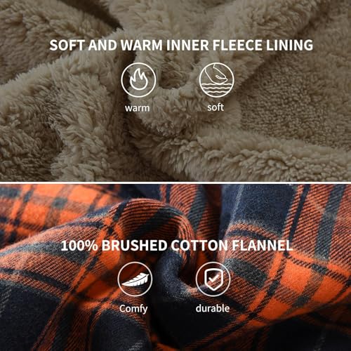 Image of Men's Sherpa Cotton Flannel Shirt Jacket Plaid Button Coat Pocket