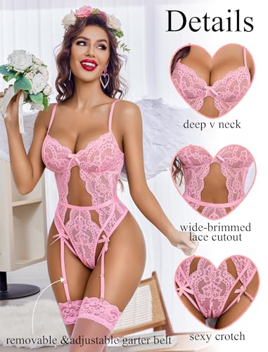 image for Avidlove Womens Lingerie Sexy Lace Lingerie Bodysuit V Neck Garter Bel