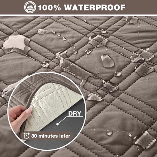 Image of TAOCOCO 100% Waterproof Recliner Sofa Cover, Non Slip Split Couch Covers for Reclining Couches with Elastic Straps, Washable Reclining Sofa Cover Furniture Protector for Kids Pets(3 Seater, Taupe)