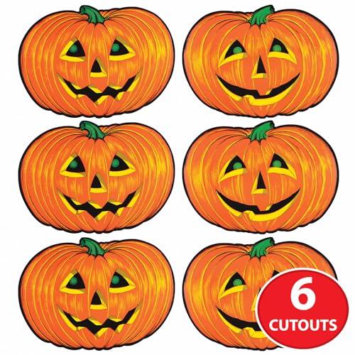 image for Beistle 6 Piece Paper Jack-O-Lantern Cut Outs, Halloween Party Decorat