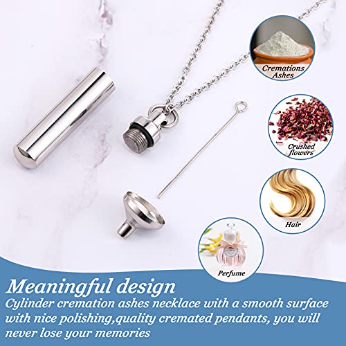 10 Pieces Urn Necklace for Ashes Cremation Cylinder Memorial Stainless Steel Memorial Pendant for Women Men Loved Ones (Silver)3