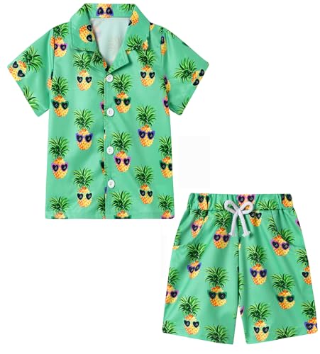 ZOEREA Hawaii Strandhemd & Strandshorts Set für Jungen Leichtes Sommer Freizeit Outfit 6-7 Jahre