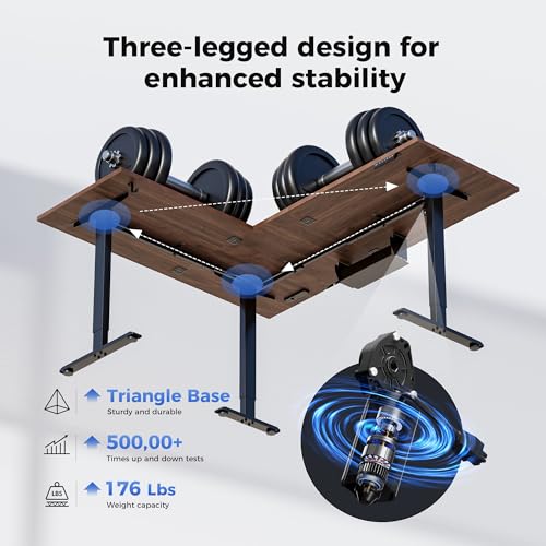 Image of Agilestic Electric L Shaped Standing Desk 63 x 48 Inch with Power Outlet, Height Adjustable Corner Stand up Desk with Cable Management,Sit Stand Home Office Workstation with Splice Board, Dark Walnut