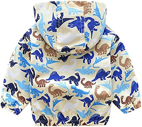 Boys Cartoon Dinosaur Jackets Spring Zip Kids Mesh Lined Hooded Windproof for Toddler Light Outwear