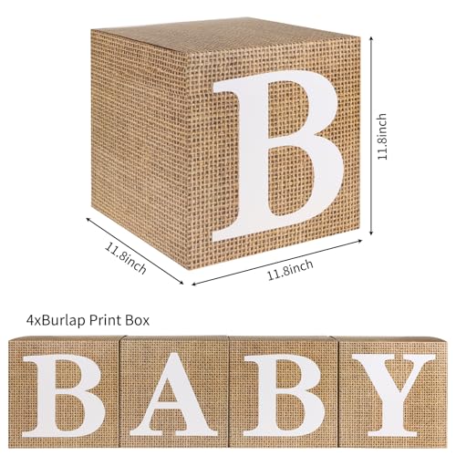image for RUBFAC Baby Boxes with Letters for Baby Shower, 4pcs Rustic Farmhouse 