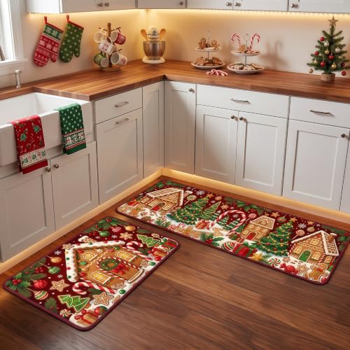 Christmas Kitchen Mat Gingerbread Rug Set of 2 Non Slip Holiday Decor - image 8