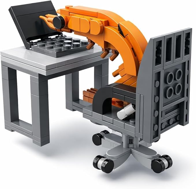 Working Shrimp Man Building Blocks Set, Desktop Scene Model with Desk Chair, Creative Assembly Display Brick Set for Adult＆ Youth (155PCS)