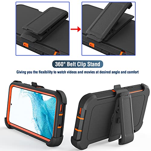 Image of Case for Galaxy S21 with Clip, Heavy-Duty Tough Rugged Shockproof Drop Protective Cover Cases for Samsung Galaxy S21, Black+Orange