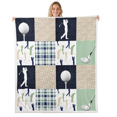 Castle Fairy Golf Plaid Throws Blanket,Ball Sports Lover Style Sherpa Blanket for Girls Teens, Green Buffalo Grid Geometric Microfiber Fleece Blanket Room Decor, Throw Size (50 x 60 Inch)