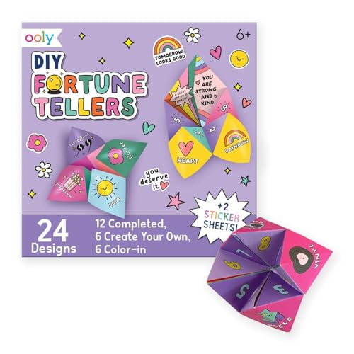 Ooly DIY Paper Kit, 24 Fortune Teller Designs & Stickers, Kit Includes 12 Completed, 6 Blank and 6 Color-in Folding Fortune Teller, Activity Gifts for...