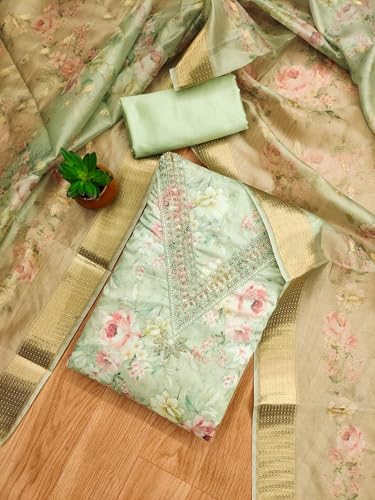 Image of Pandadi Saree Women's Organza with Handwork Embellishments Unstitched Salwar Suit Dress Material