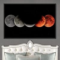 Framed Canvas Wall Art Moon Phase Aerial Astronomy & Space Expressive Global Moon Multicolor Photography Realism Warm - 16x24 inches