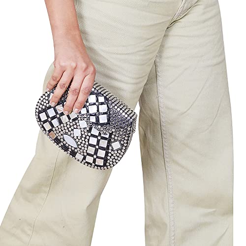 Image of Shakuntala Vintage Clutch - Metal Mosaic Stone & Shell Design Purse - Handmade Women's Handbag