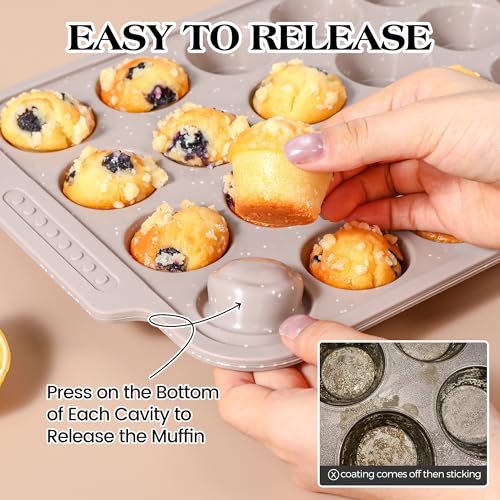 Image of 2 Pcs Silicone Muffin Pans for Baking with Metal Reinforced Frame, Nonstick Cupcake Tray for Oven, 24 Cups Mini Size Silicone Molds for Egg Bites, Dishwasher Safe (Brown, Cream)