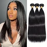 Webart aus Echthaar, 3 Bündel, Echthaar, brasilianisches Haar, gerade, doppelt, natürliche Farbe, 35,6 cm, 45,7 cm, insgesamt 210 g